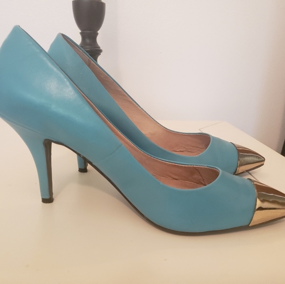 turquoise aquamarine pointed toe stiletto heel - Picture 2 of 6